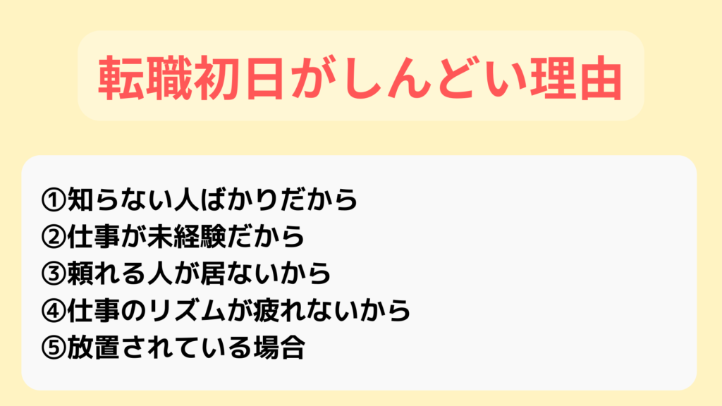 転職初日がしんどい5つを説明している。